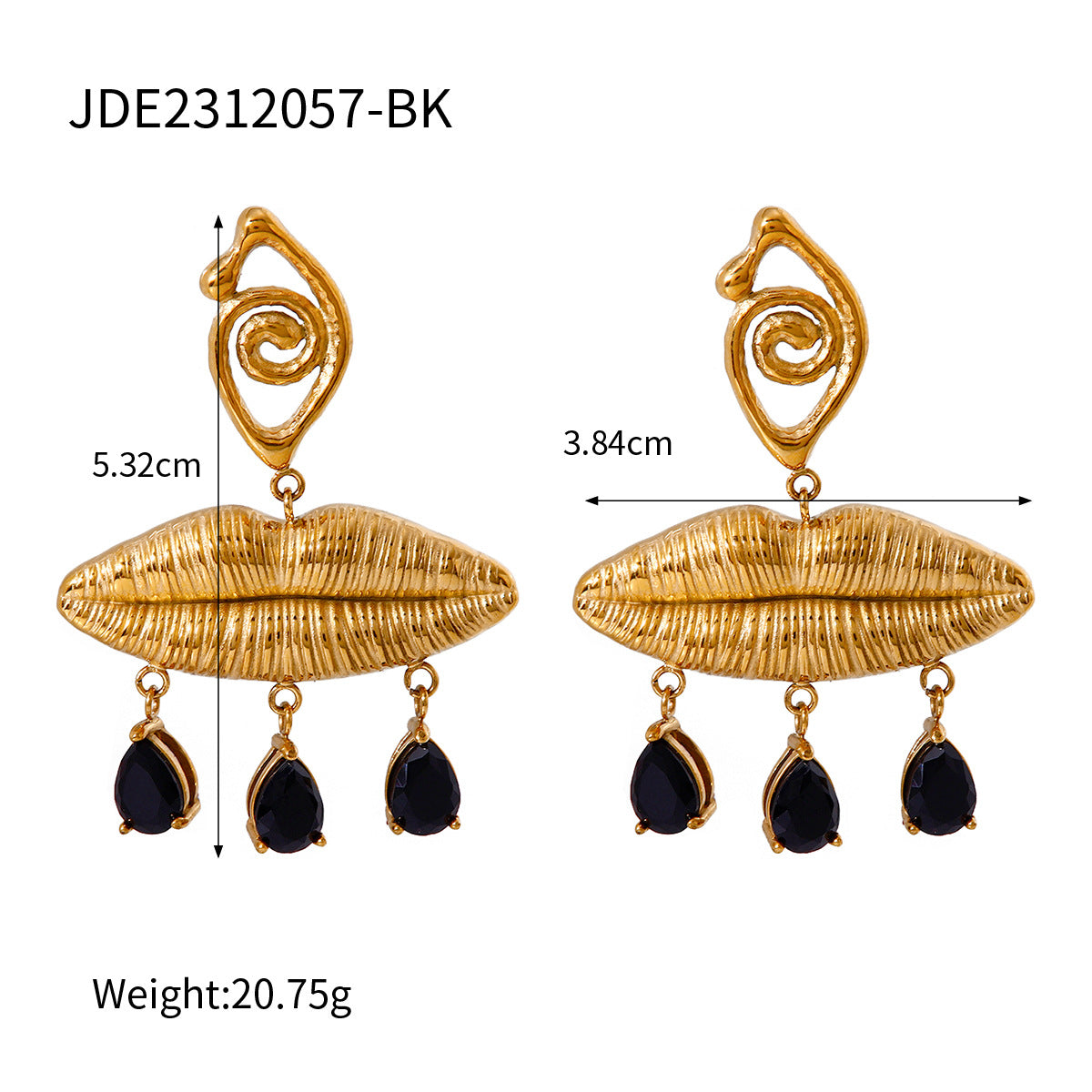 EVIL EYE LIPS CHUNKY GOLD DANGLE EARRINGS