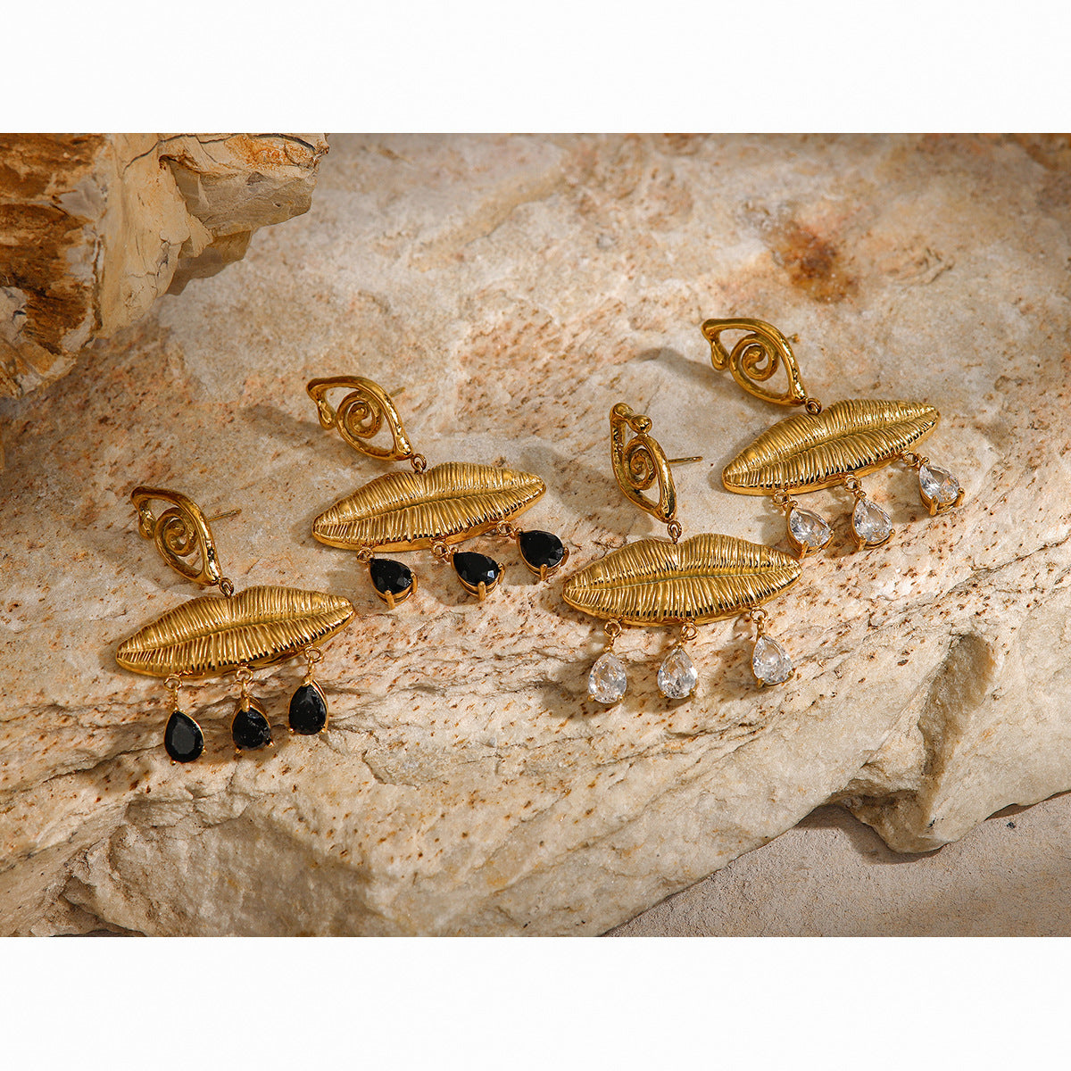 EVIL EYE LIPS CHUNKY GOLD DANGLE EARRINGS