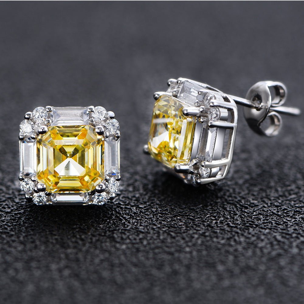 YELLOW SQUARE CUBIC ZIRCONIA STUD EARRINGS