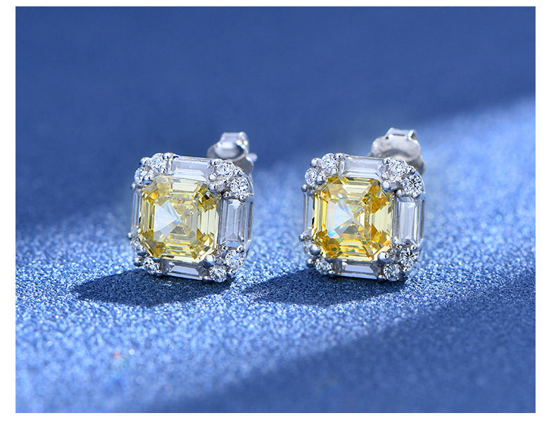 YELLOW SQUARE CUBIC ZIRCONIA STUD EARRINGS