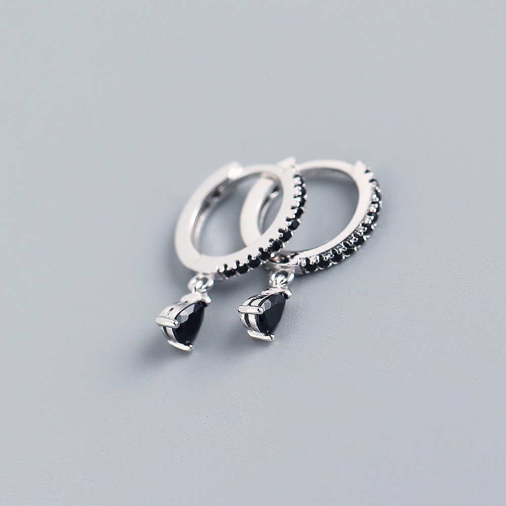 MINIMALIST SILVER HOOP EARRINGS WITH CRYSTAL PENDANT