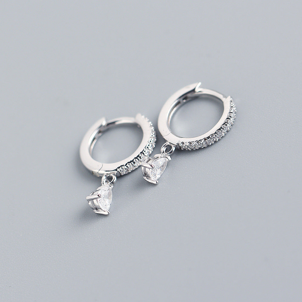 MINIMALIST SILVER HOOP EARRINGS WITH CRYSTAL PENDANT