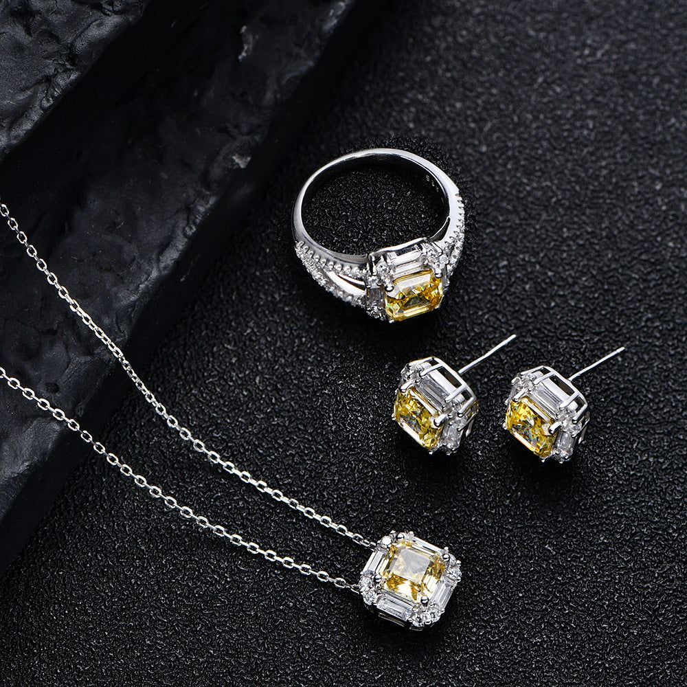 YELLOW SQUARE CUBIC ZIRCONIA STUD EARRINGS