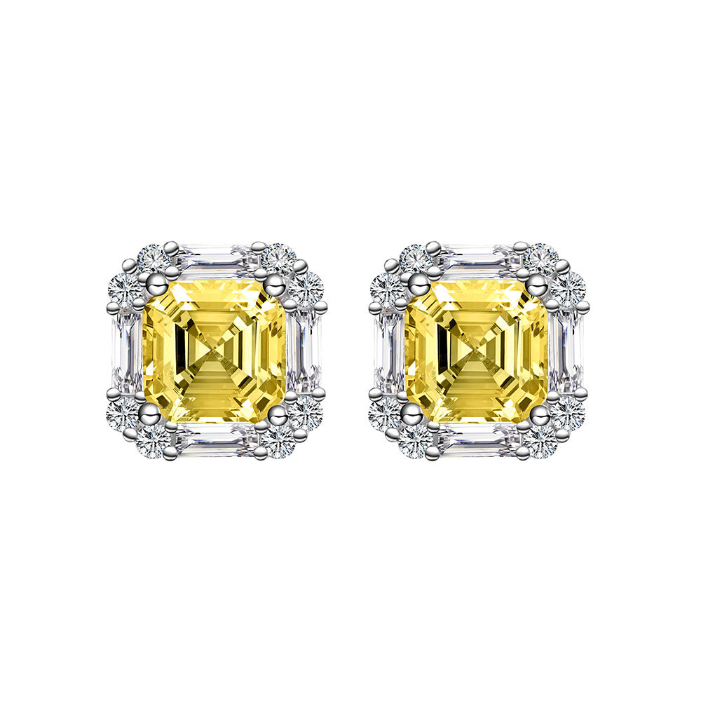 YELLOW SQUARE CUBIC ZIRCONIA STUD EARRINGS