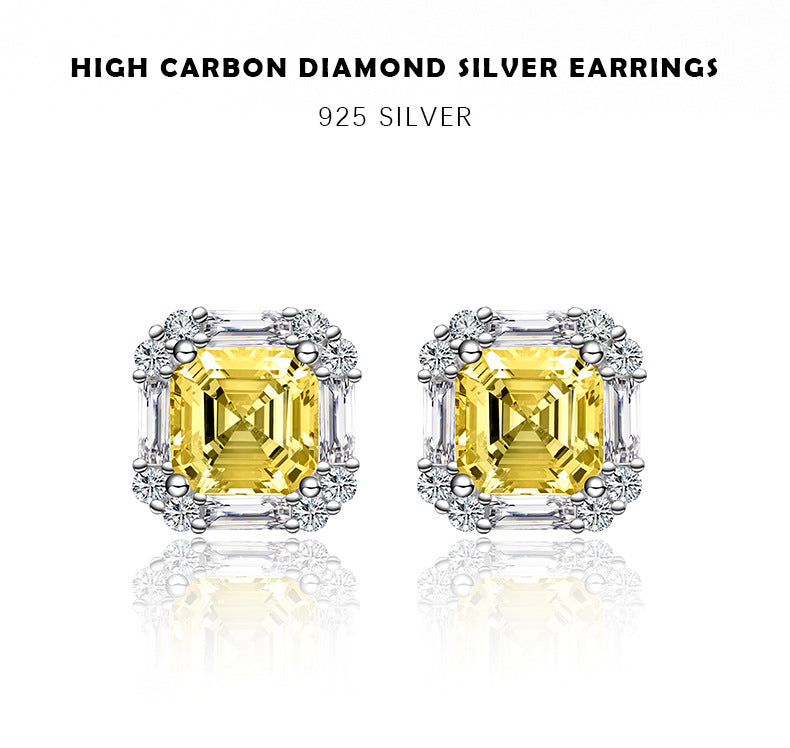 YELLOW SQUARE CUBIC ZIRCONIA STUD EARRINGS