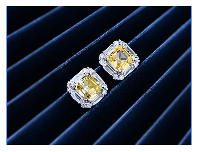 YELLOW SQUARE CUBIC ZIRCONIA STUD EARRINGS