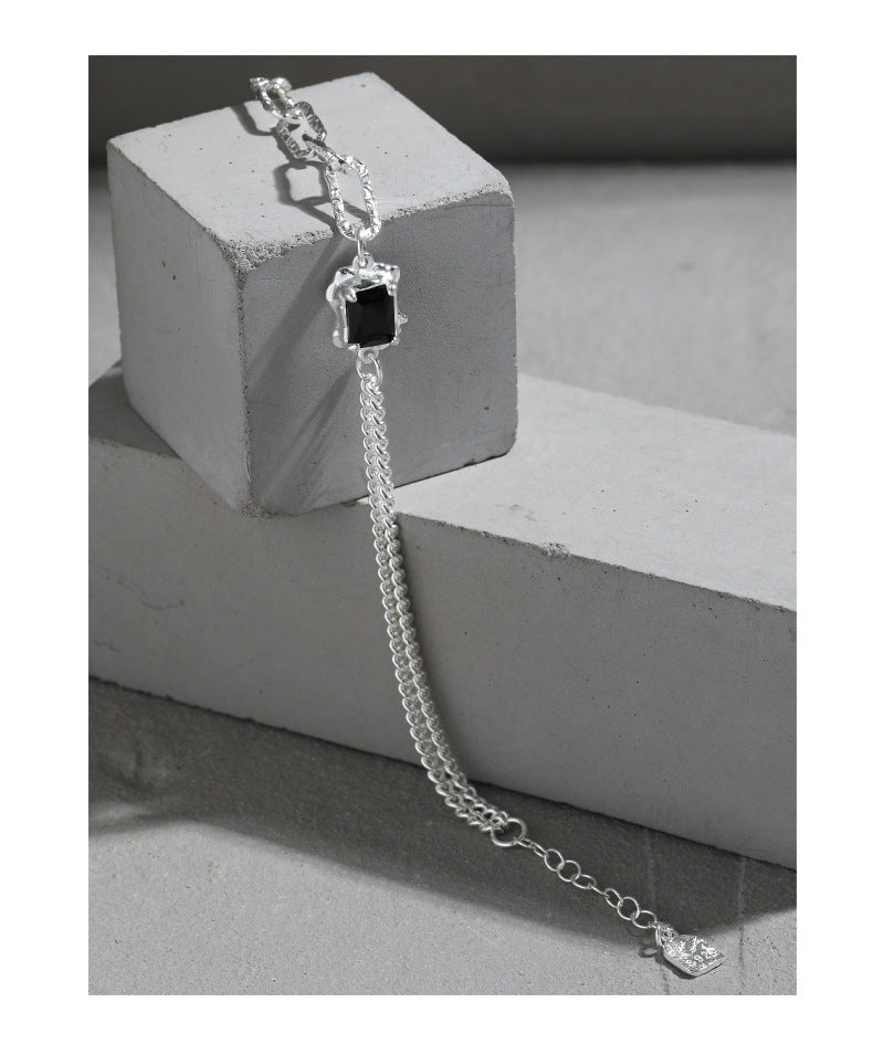 Layered Gold Link Bracelet With Black Zirconia