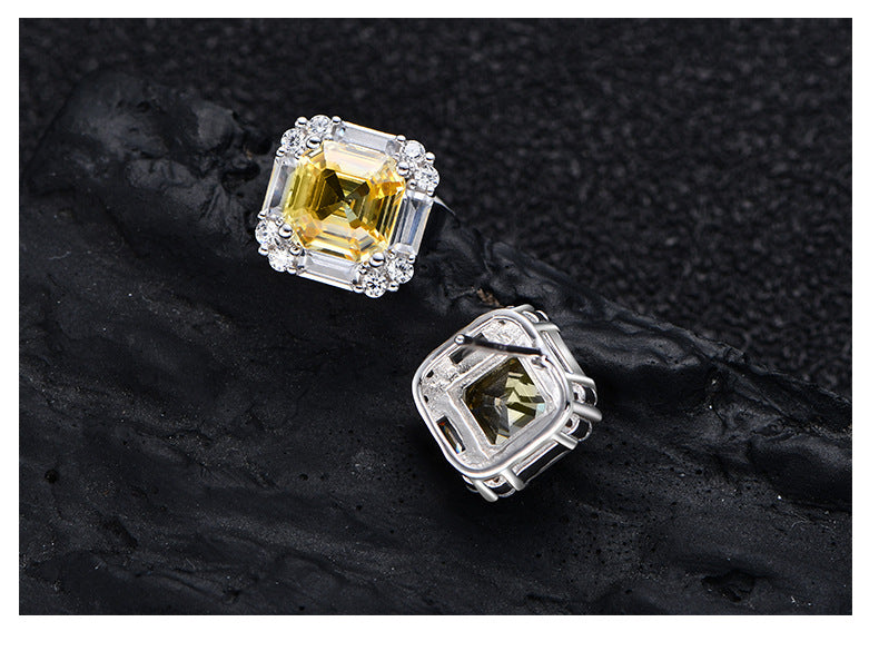 YELLOW SQUARE CUBIC ZIRCONIA STUD EARRINGS