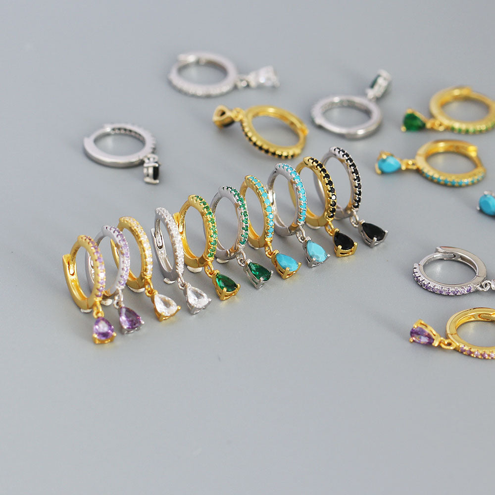 MINIMALIST SILVER HOOP EARRINGS WITH CRYSTAL PENDANT