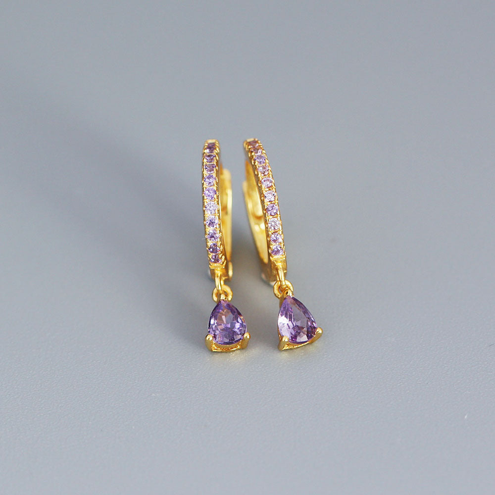 MINIMALIST SILVER HOOP EARRINGS WITH CRYSTAL PENDANT