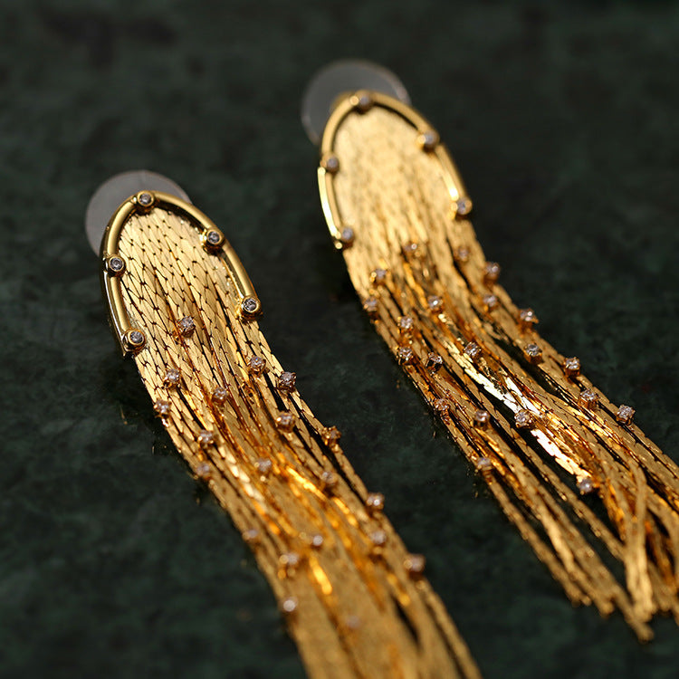 GOLD FRINGE DANGLE EARRINGS