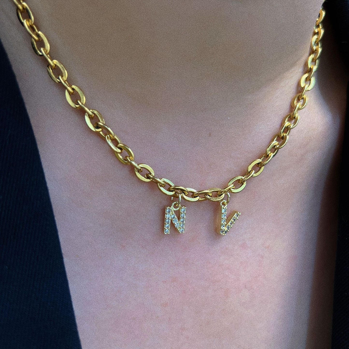 GOLD CABLE CHAIN INITIAL NECKLACE