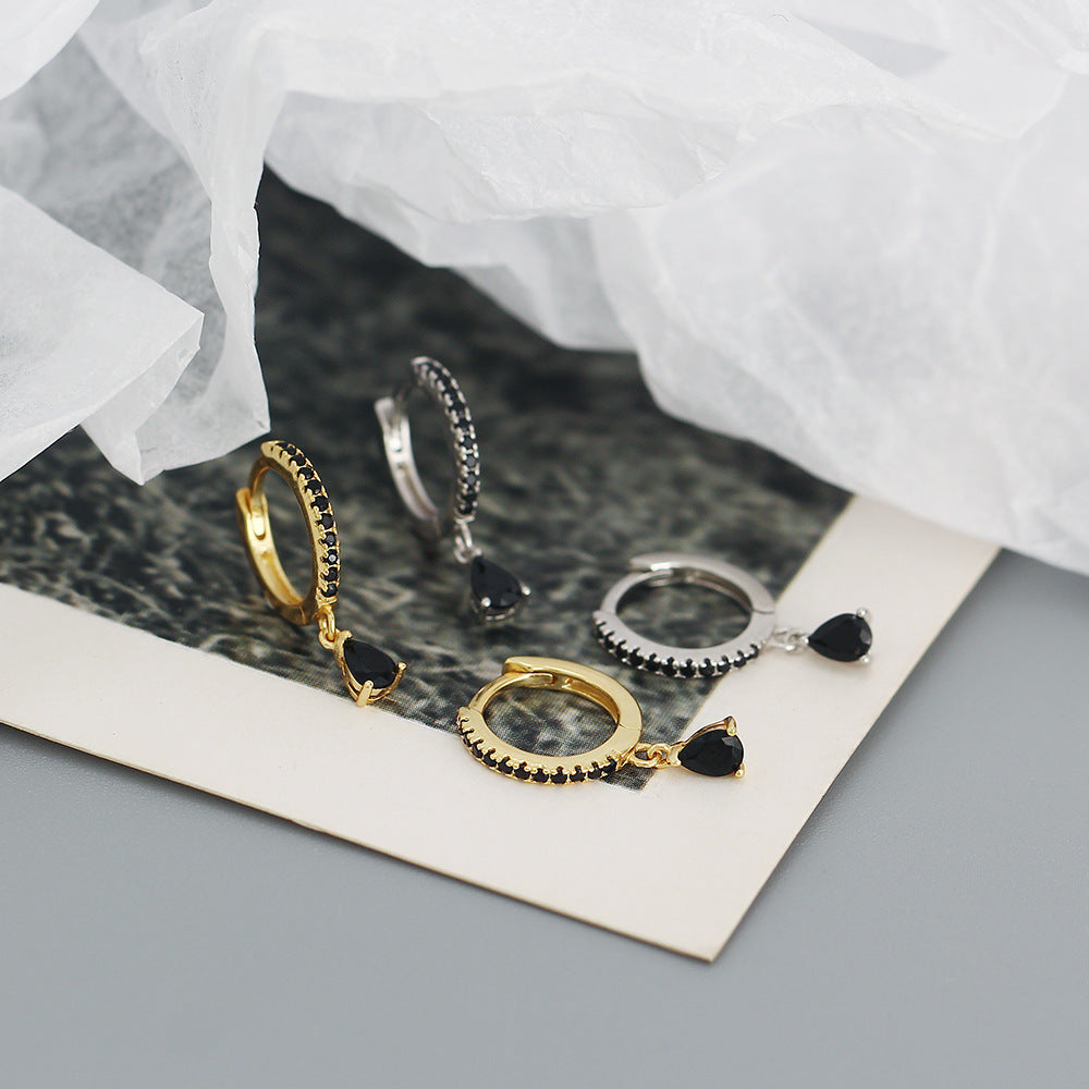 MINIMALIST SILVER HOOP EARRINGS WITH CRYSTAL PENDANT