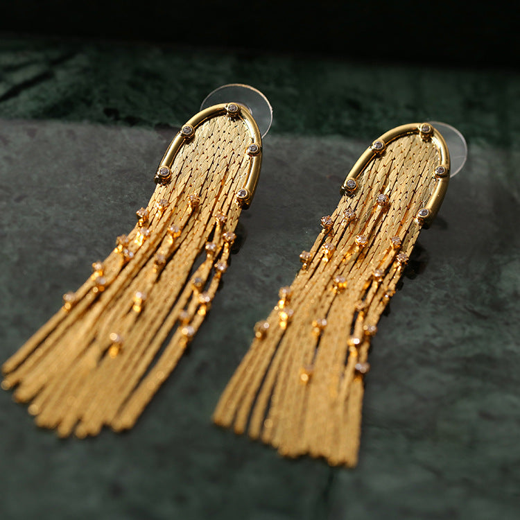 GOLD FRINGE DANGLE EARRINGS