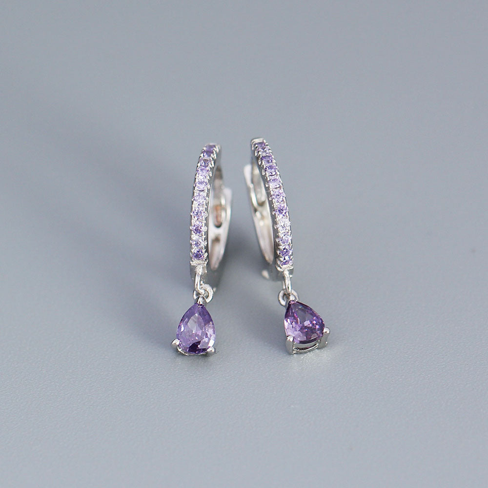 MINIMALIST SILVER HOOP EARRINGS WITH CRYSTAL PENDANT