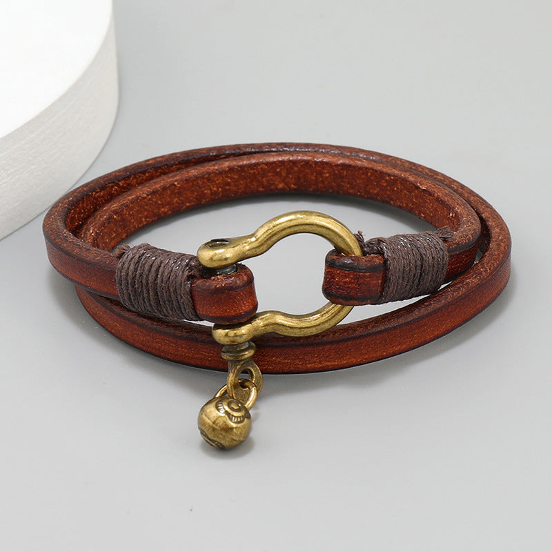 LEATHER DOUBLE WRAP CORD UNISEX SHACKLE BRACELET