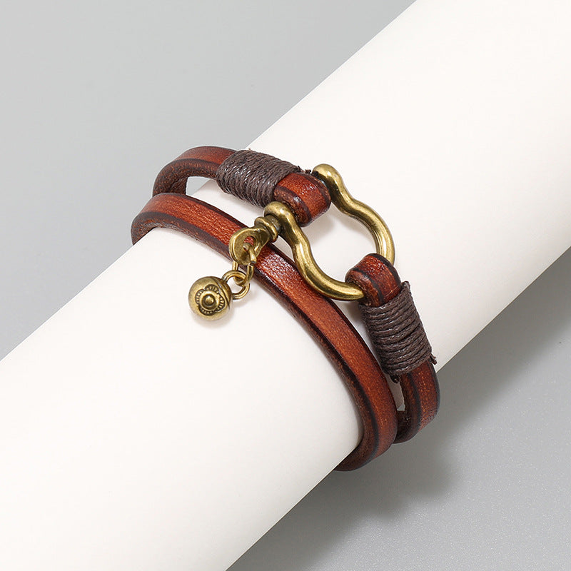 LEATHER DOUBLE WRAP CORD UNISEX SHACKLE BRACELET