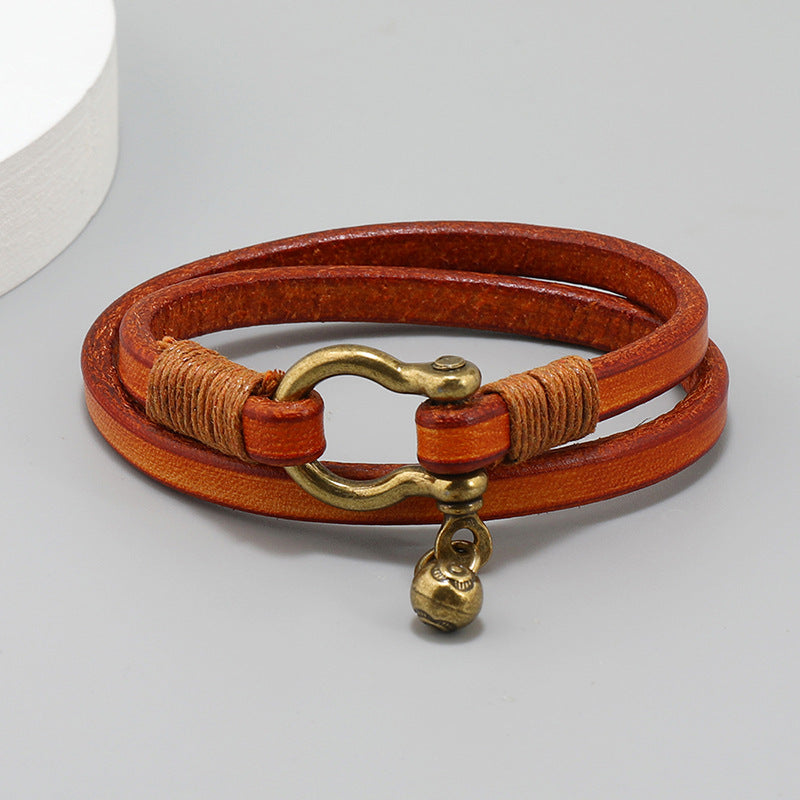 LEATHER DOUBLE WRAP CORD UNISEX SHACKLE BRACELET