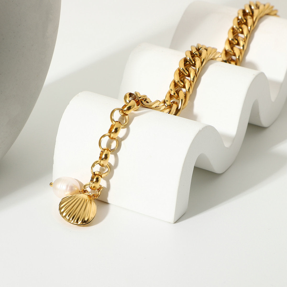 GOLD CUBAN CHAIN BRACELET WITH PENDANTS