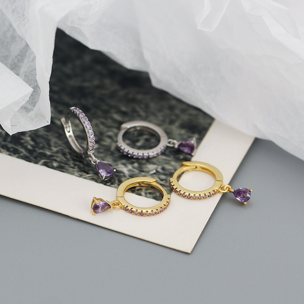 MINIMALIST SILVER HOOP EARRINGS WITH CRYSTAL PENDANT