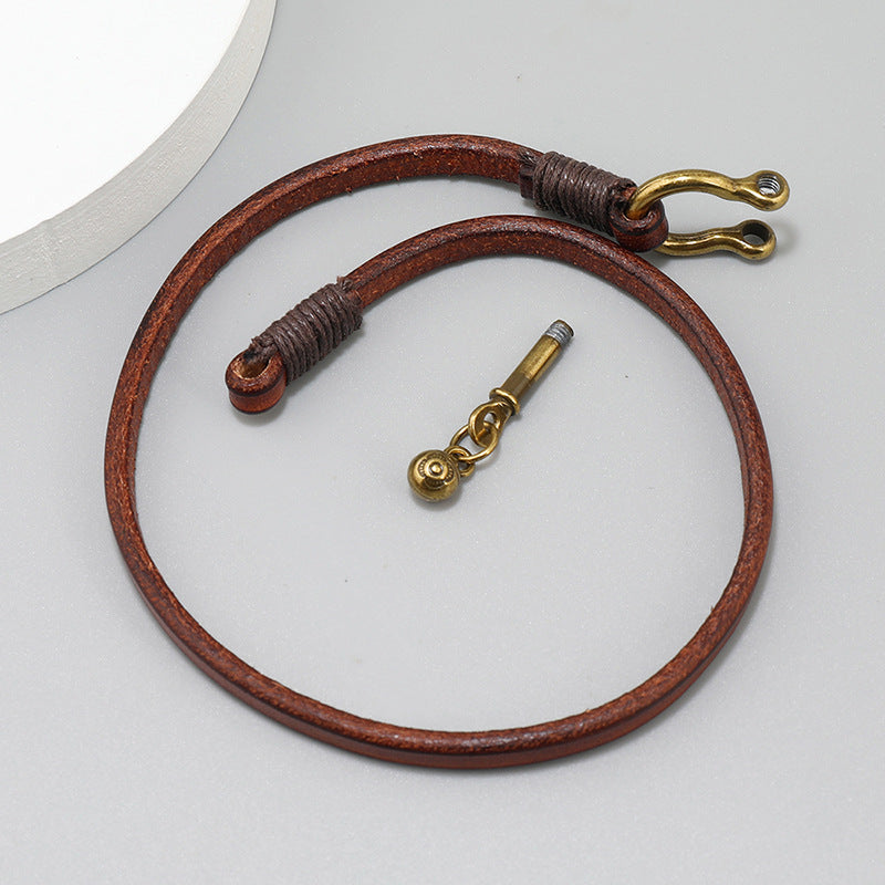 LEATHER DOUBLE WRAP CORD UNISEX SHACKLE BRACELET