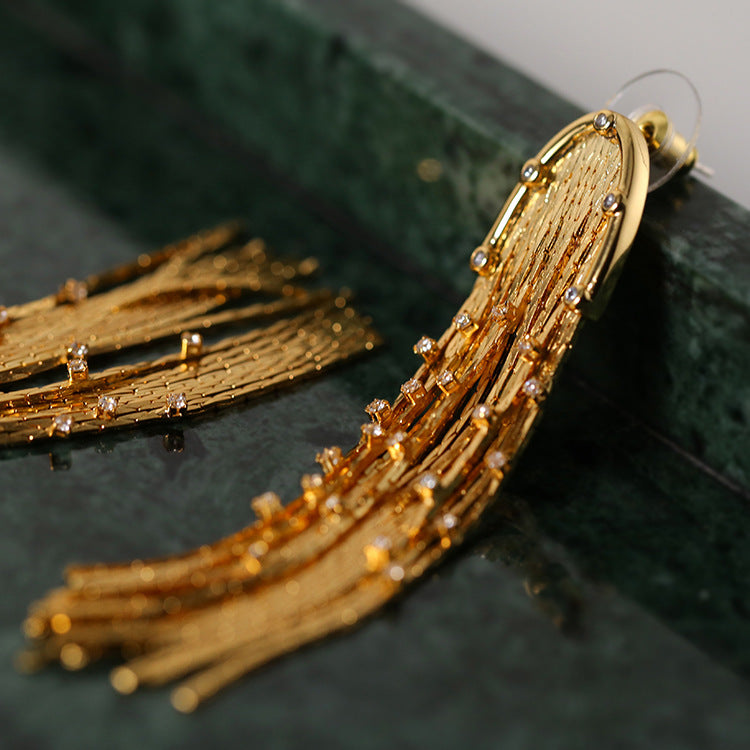 GOLD FRINGE DANGLE EARRINGS