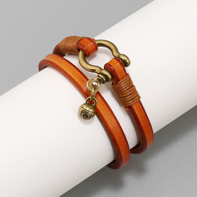 LEATHER DOUBLE WRAP CORD UNISEX SHACKLE BRACELET