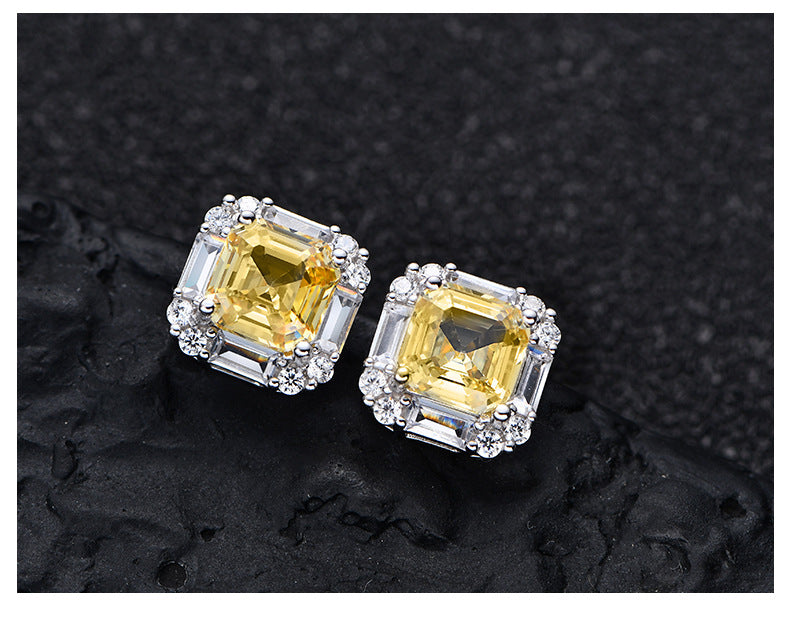 YELLOW SQUARE CUBIC ZIRCONIA STUD EARRINGS