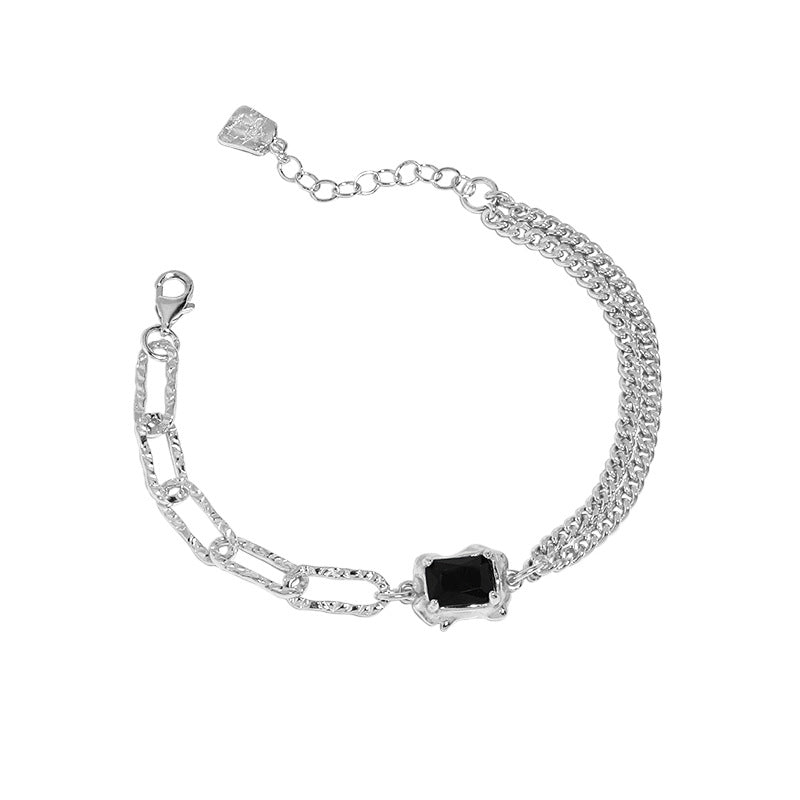 Layered Gold Link Bracelet With Black Zirconia