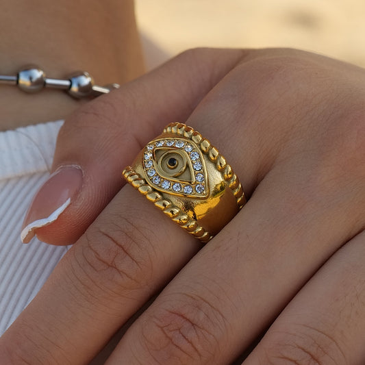 GOLD EVIL EYE CHUNKY RING