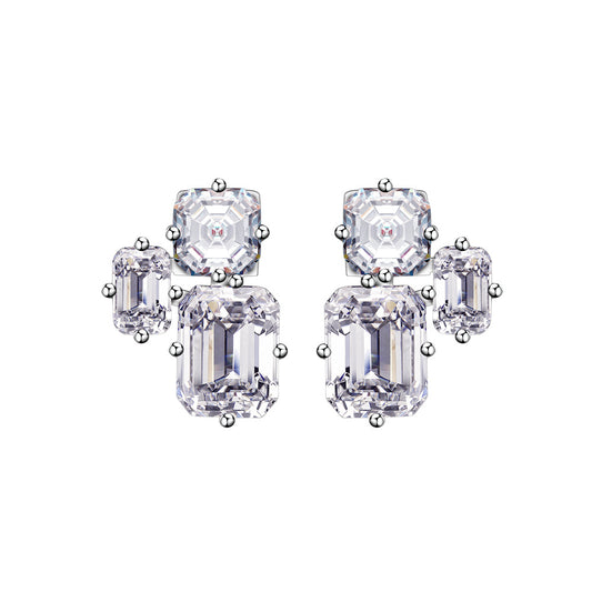 Emerald Cut Cubic Zirconia Diamond Stud Earrings