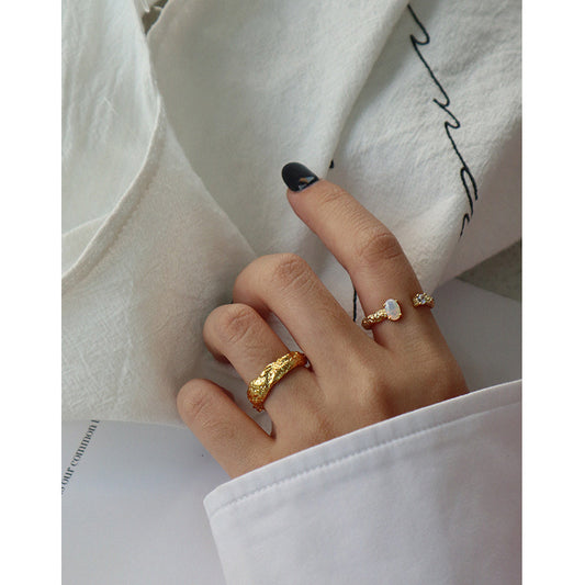 OPEN SILVER RING WITH MOON STONES