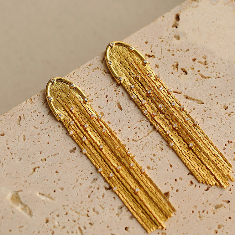 GOLDEN SHINY FRINGE EARRINGS