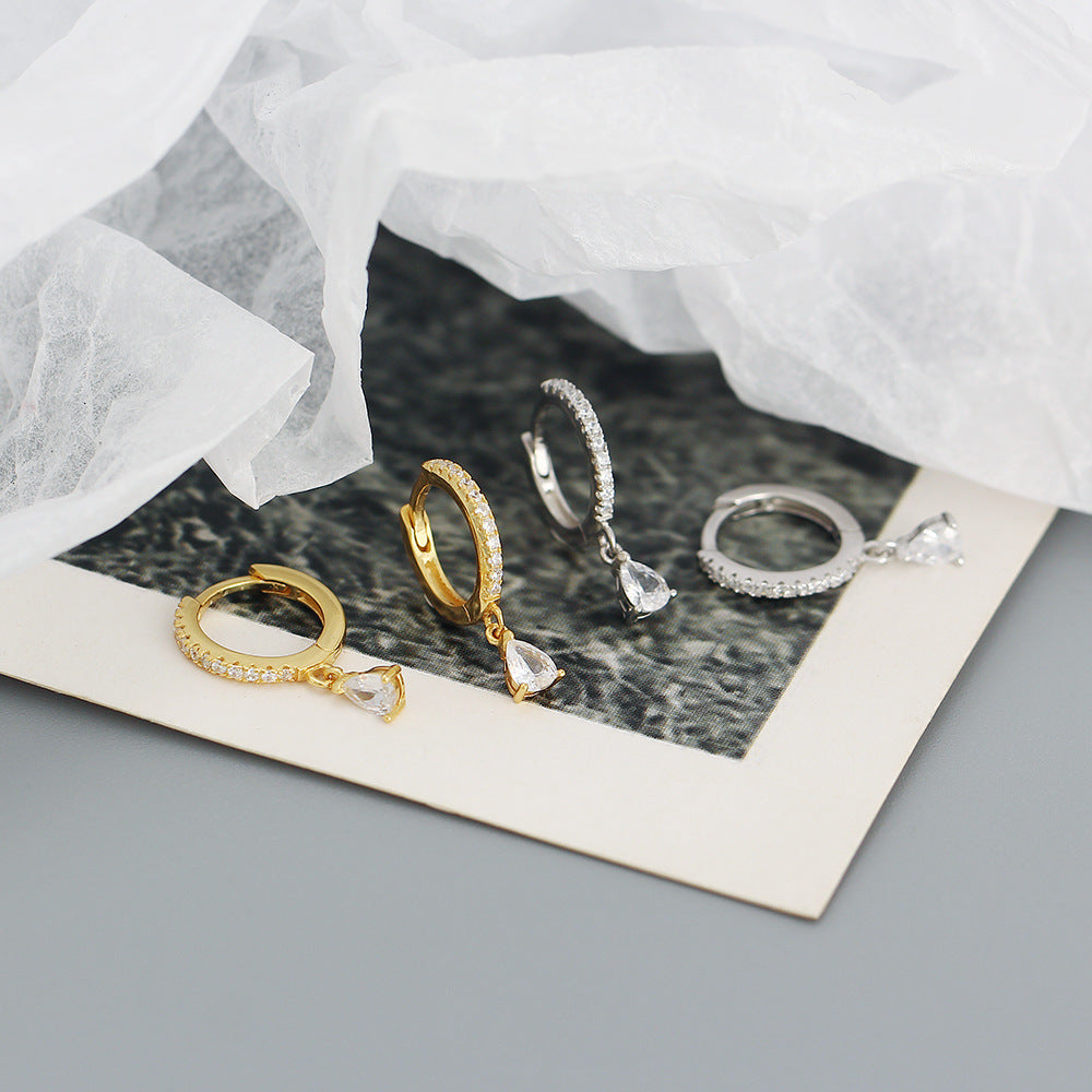 MINI SILVER EAR HOOPS WITH ZIRCON PENDANT