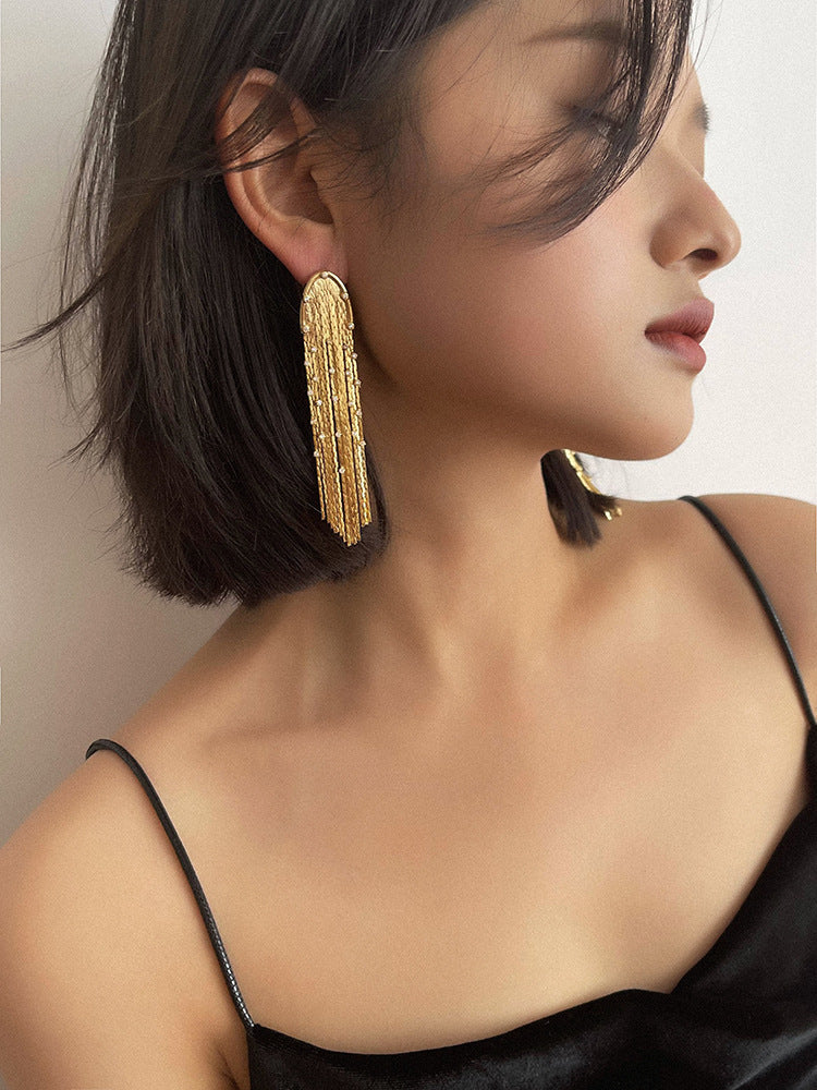 GOLDEN SHINY FRINGE EARRINGS
