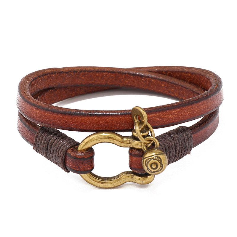 LEATHER DOUBLE WRAP CORD UNISEX SHACKLE BRACELET