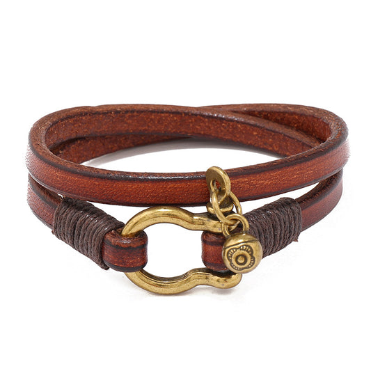 LEATHER DOUBLE WRAP CORD UNISEX SHACKLE BRACELET
