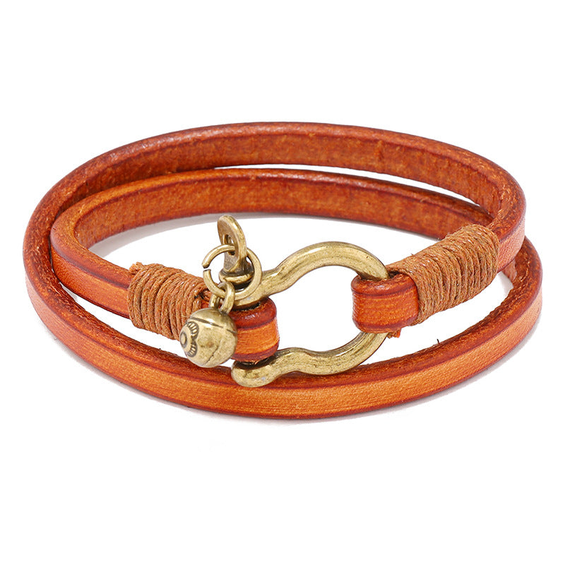 LEATHER DOUBLE WRAP CORD UNISEX SHACKLE BRACELET