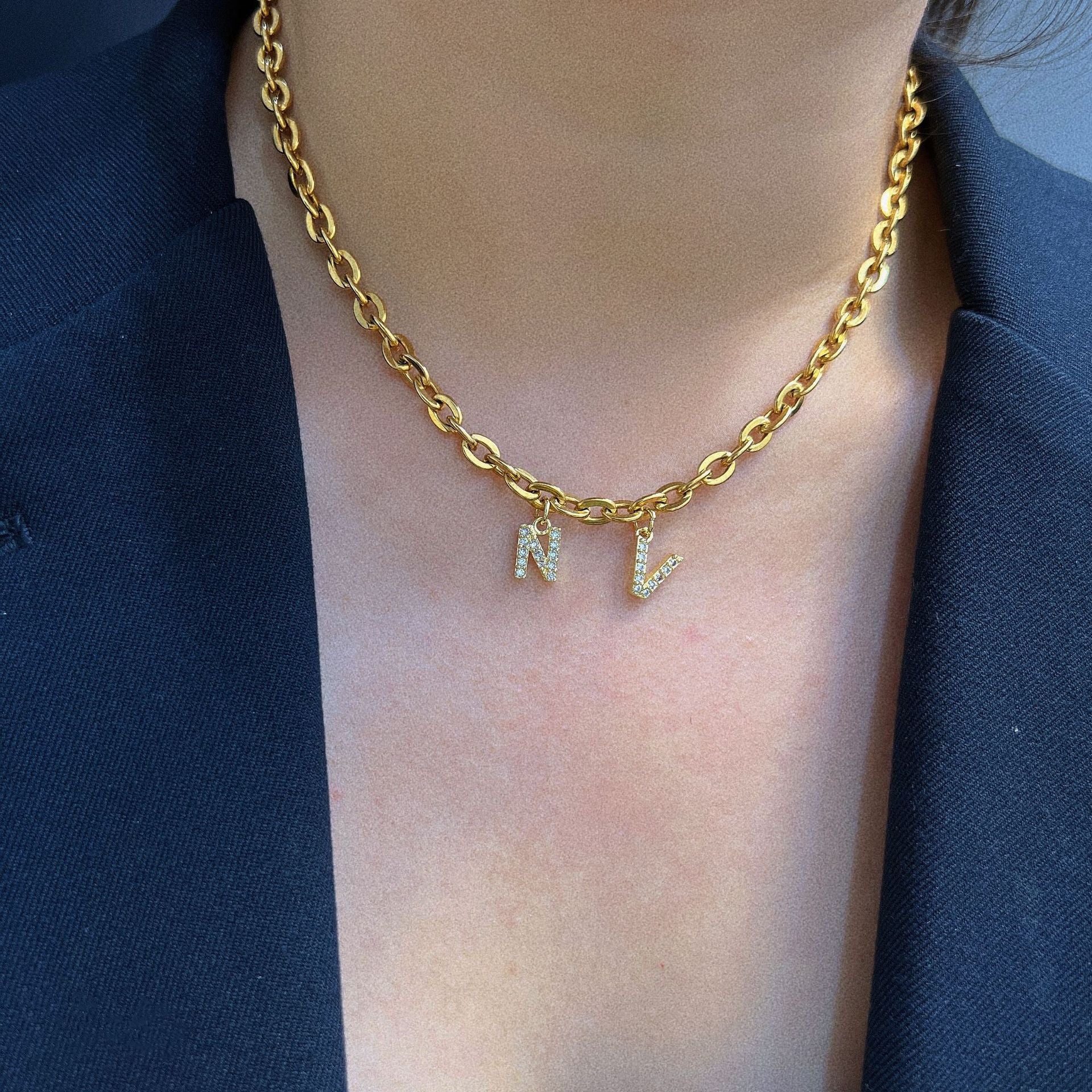 Gold chain initial necklace