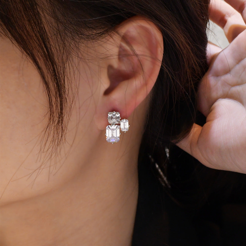 Emerald Cut Cubic Zirconia Diamond Stud Earrings